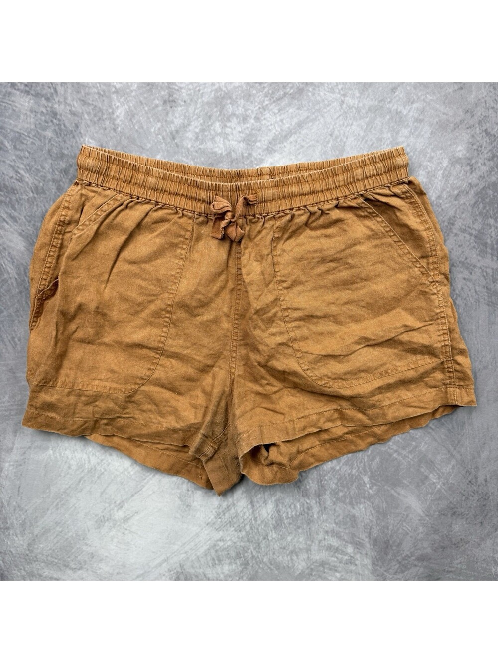 Quince Shorts Womens Medium Orange Linen Elastic Waist Drawstring Casual
